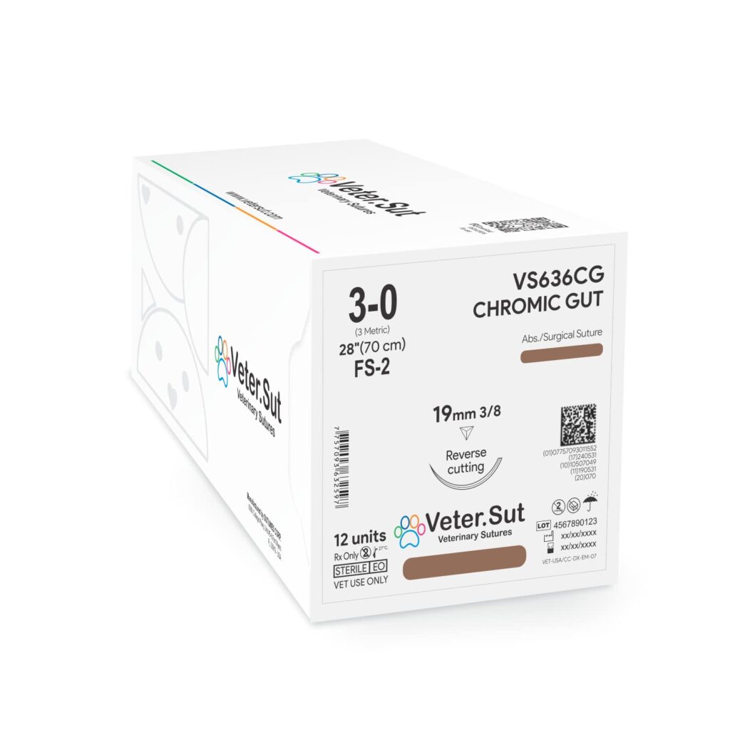 Sutura quirúrgica absorbente intestinal VeterSut CHROMIC USP Tamaño 3-0 cja x 12
