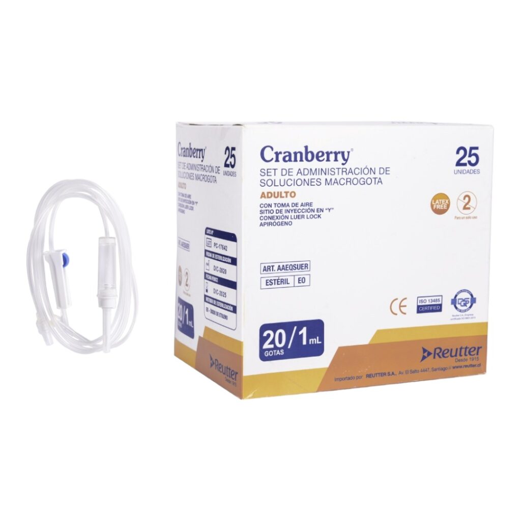 Set de administración soluciones endovenosas con toma de aire macrogota