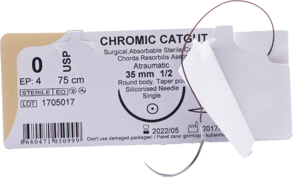 Catgut crómico de 0 agujas