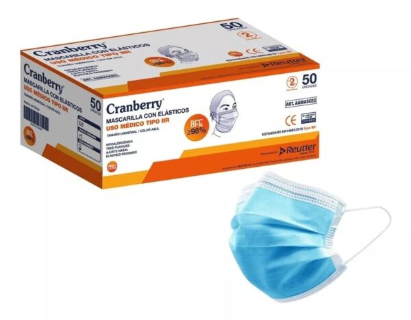 Mascarilla 3 pliegues con elástico tipo IIR uso médico