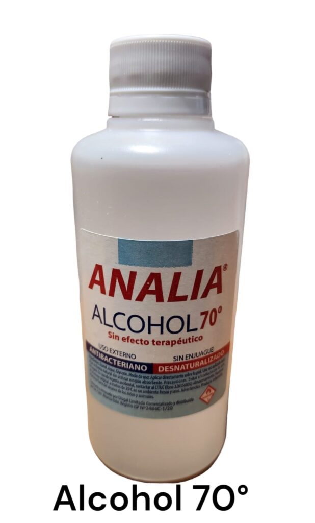 Alcohol 70° formato 250 cc con tapa
